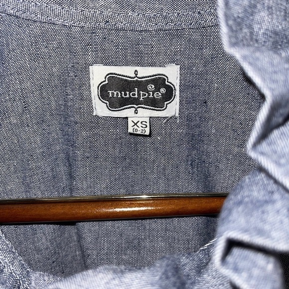 Mudpie Womens XS Pullover Blue Chambray Dress Ruffle Neck Long Sleeve EUC - Picture 4 of 6